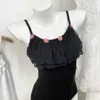 Basic Casual Dresses Vintage Sen Womens Double Layer Lace Flower Knitted Tank Top with Cute Girl Underwear 1144