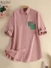 Tops verão lapela pescoço manga longa blusa zanzea vintage camisa muçulmana mulheres abaya ramadan turquia blusas chemise casual retalhos topos