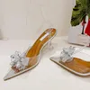 New PVC Transparent Women Pumps Slingback Sandals Elegant Pointed Toe Crystal Clear Heels Wedding Prom Shoes Silver