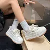 with Womens Thick Plush 2024 Versatile Spring New Sole and Genuine Leather Small White Elevated Casual Sports Round Toe Board Shoes 627 269