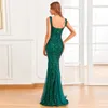 Partysix Women Sexy Green Sequin Evening Dress Sleeveless Formal Party Maxi Dress Long Prom Dress 240228