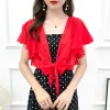 Cardigans 2020 Nya kvinnor Chiffon Jacket Ruffle ärmar beskurna kort skuldra Casual Black White Red Solid Good Quality Design Coat