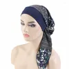 Ropa étnica Mujeres Impreso Pre-Tie Headscarf Elástico Musulmán Femenino Turbante Cáncer Chemo Sombrero Pérdida de cabello Cubierta Head Wrap Headwear Stretch