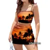 Suits Phechion Fashion Palm Tree Mönster 3D Print Women Club Outfits Sexy Sling Tube Tops och Short BodyCon Dress 2 st kjol kostymer R16