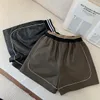 Damesshorts 2024 lederen broek voor dames lente mode effen elastische hoge taille losse wijde pijpen trekkoord sport casual