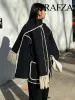 Trafza 2023秋のファッション女性黒いかぎ針編みのスカーフコートOネック長袖ボタンストレートカジュアルビンテージ女性居心地の良いコートをブレンド