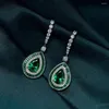 Dangle Oorbellen Retro 925 Sterling Zilver 8 12MM Ruby Emerald Drop Voor Vrouwen Lab Diamant Edelsteen Bruiloft Fijne sieraden Cadeau