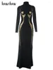 Casual klänningar streetwear bodycon svart lång klänning grossistartiklar för företagskvinnor 2024 Autumn Winter Mashe Sleeve Party Club