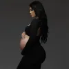 Jurken Nieuwe Zwangerschapsjurken Voor Fotoshoot Zwarte Lange Mouw Backless Zwangerschap Maxi Jurk Bruiloft Fotografie Zwangere Kleding