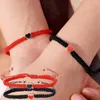 Charme pulseiras mão trançada preto fio vermelho casal pulseira mulheres homens gotejamento óleo amor tecelagem sorte desejo ajustável pulseiras jóias