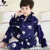 Kids Flanellen Pyjama Sets Jongens Meisjes Herfst Winter Dikker Warm Homewear Cartoon Revers Lange Mouw Slapen Kleding Sets 240304