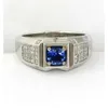 Pt950 Platinum Sapphire Ring Mens Gold Solitaire Ring 18k White Gold Set with Diamonds Wide Diamond Ring Customized