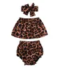 Einzelhandel: Ganze Mädchen Leoparden-3-teiliges Set, Trainingsanzug, One-Shoulder-Top, Bloomers, Kopfschmuck, Kleidungssets, Mädchen-Outfits, Kinder, Designer 7438071