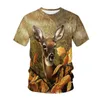 T-shirts pour hommes 3D T-shirt pour hommes Animal Cerf Cool Col rond Manches courtes