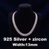 13mm de largura 925 prata esterlina banhado a ouro 3 linhas Vvs Moissanite gelado corrente de ligação cubana Cz joias da moda