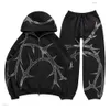 Men's Tracksuits Rhinestones Print Full Zip Hoodie Loose Set Men Fashion Streetwear Y2k Gothic Hip Hop Sweatshirts Clothing 4229