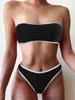 Sexy Bandeau Hohe Taille Bikini 2023 Frauen Dreieck Badeanzug Stich Detail Bademode Gepolsterte Badeanzug Weibliche Solide Beachwear 240223