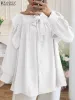 Tops ZANZEA Fashion Muslim Tops Women Long Sleeve Blouse Casual Ruffles Shirt Turkey Abaya Eid Mubarek Hijab Blusas Islamic Clothing