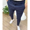 Calça alto algodão elástico texturizou as calças magras param de olhar para minha calça de rua de mouros de pântulas para machos para masculino