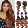 Ombre Brazilian Body Wave Human Hair Bundles With 4X4 Lace Closure 1B30 Blonde Brazilian Human Hair Weave 3 Bundles With Closure2314051