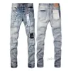 Фиолетовые джинсы для мужчин и женщин, летние дырявые джинсовые брюки с вышивкой высокого качества, мужские фиолетовые брюки 369
