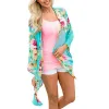 Blusa de mujer con estampado Floral, Kimono para playa, capas para mujer, frente abierto, transparente, holgado, de gasa, cárdigan, blusa, Top