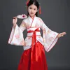 Kinesisk siden Robe Costume Girls Children Kimono China Traditionell Vintage Ethnic Fan Students Chorus Dance Hanfu 240220