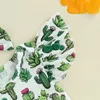 Set di abbigliamento Born Baby Girl Summer Outfit Clothes Cactus Ruffle Sleeve Pagliaccetto Body Pantaloncini a vita alta Set fascia