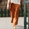 Kvinnors byxor Ankomst 2024 Summer Arts Style Kvinnor Elastisk midja Löst ankellängd Orange bomullslinne Casual Wide Leg C750