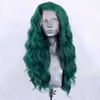 Parrucche per capelli Parrucca riccia sciolta verde scuro Parrucca anteriore in pizzo sintetico in fibra di calore Parrucca anteriore in pizzo sintetico per capelli a onda lunga Parrucche per donne Cosplay 240306