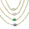 Bracelets de charme couleur or Micro pavé CZ pierre de naissance colorée géométrique Rectangle Bracelet de mode pour fille femmes en gros