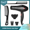 CkeyiN 2200W Electric Hair Dryer Professional Large Power Below Dryer Cold Wind Hairdryer 3 Heat Settings 2 Speeds 2 Nozzles240227