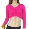 Stage Wear Wholesale Hight Quality Women Girls Practice Costume Pleated V-neck Long Sleeves Belly Dance Top
