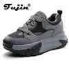 Fujin 6cm بقرة حقيقية جلدية حذاء حذاء رياضة شتاء من منصة الخريف ويدج أحذية رياضية أفخم دافئة الكعب الخفي المخفي 240228