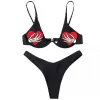 Set 2023 Set bikini Goth per le donne Estate Nero Finger Top Teschio Perizoma Costume da bagno Y2K Triangolo sexy Bikini a vita alta Abito da spiaggia