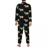 Heren nachtkleding Tie Dye Koe Herfst Kleurrijke Print Vintage Oversize Pyjama Sets Man Lange Mouw Romantische Slaapkamer Patroon Nachtkleding
