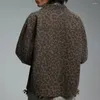 Giacche da uomo Cappotto vintage con cerniera leopardato Hip Hop Streetwear Giacca di jeans Harajuku Capispalla retrò maschile