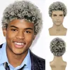 Perruques de cheveux synthétiques courtes Afro crépus bouclés perruque de cheveux pour hommes noirs Ombre gris perruque haute température naturelle quotidienne fête perruque régulière 240306