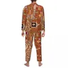 Nachtkleding voor heren Gustav Klimt Herfst Vintage Art Print Casual Losse Oversized Pyjama Set Man Lange mouwen Slaapkamer Design Nachtkleding