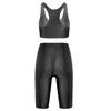 BRAS SETS Womens Two-Piece Outfit Workout Sportwear Glossy U Neck Sleeveless Gym Sports Crop Tank Top High midje Shorts Sexig underkläderuppsättning