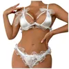 Bras Sets Ladies Fancy Erotic Lingerie Luxury Open Bra Thongs Beading Bowknot Micro Underwear Ruffle Sexy Outfits Crotchless Intimate