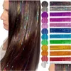 Hårtillbehör 90 cm Sparkle Hair Tinsel Rainbow Colorf Strands Girls Headwear Hairbinge Laser False Extensions Decor Glitter Strips DHGCP