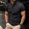 Herr t skjortor kläder sommar vintage krage sport t-shirts casual solid kort ärm knapp polo tee skjorta streetwear smala toppar