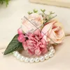 Charme pulseiras casamento pulso flor com corrente de pérola artificial rosa mão para dança festa decoração noivas dama de honra