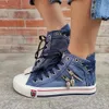 2024 Bottom Up Lace Flat Board Casual Denim Cloth Spring and Autumn Breathable New Canvas Shoes High Top Female Students 19210 19107