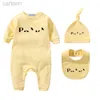 Footies Newborn Infant Baby Romper Clothing Sets With Cap Bib 100% Cotton Romper Onesies Jumpsuits Boy Girl Clothes esskids CXD23010303 240306