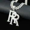 Pendentif personnalisé en argent sterling VVS Moissanite glacé avec lettre RR