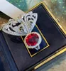 Klusterringar stora fjäril 925 sterling silver ring för kvinnor 4ct oval röd rubin ädelsten finger smycken flicka gåva grossist