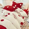 High Quality Polka Dot Print Winter Bedding Set Queen Milk Velvet Duvet Cover with Sheets Quilt Pillowcases Bed Sets 240226