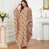 Casual Dresses Arabian Shoulder Sexy Dress Muslim Abaya All Seasons Sweet Party Batwing Sleeve For Women O-neck Cow Stripe Kaftan Lady